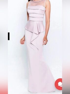 Montage by Mon Cheri Blush Pink Beaded Peplum Mermaid Gown